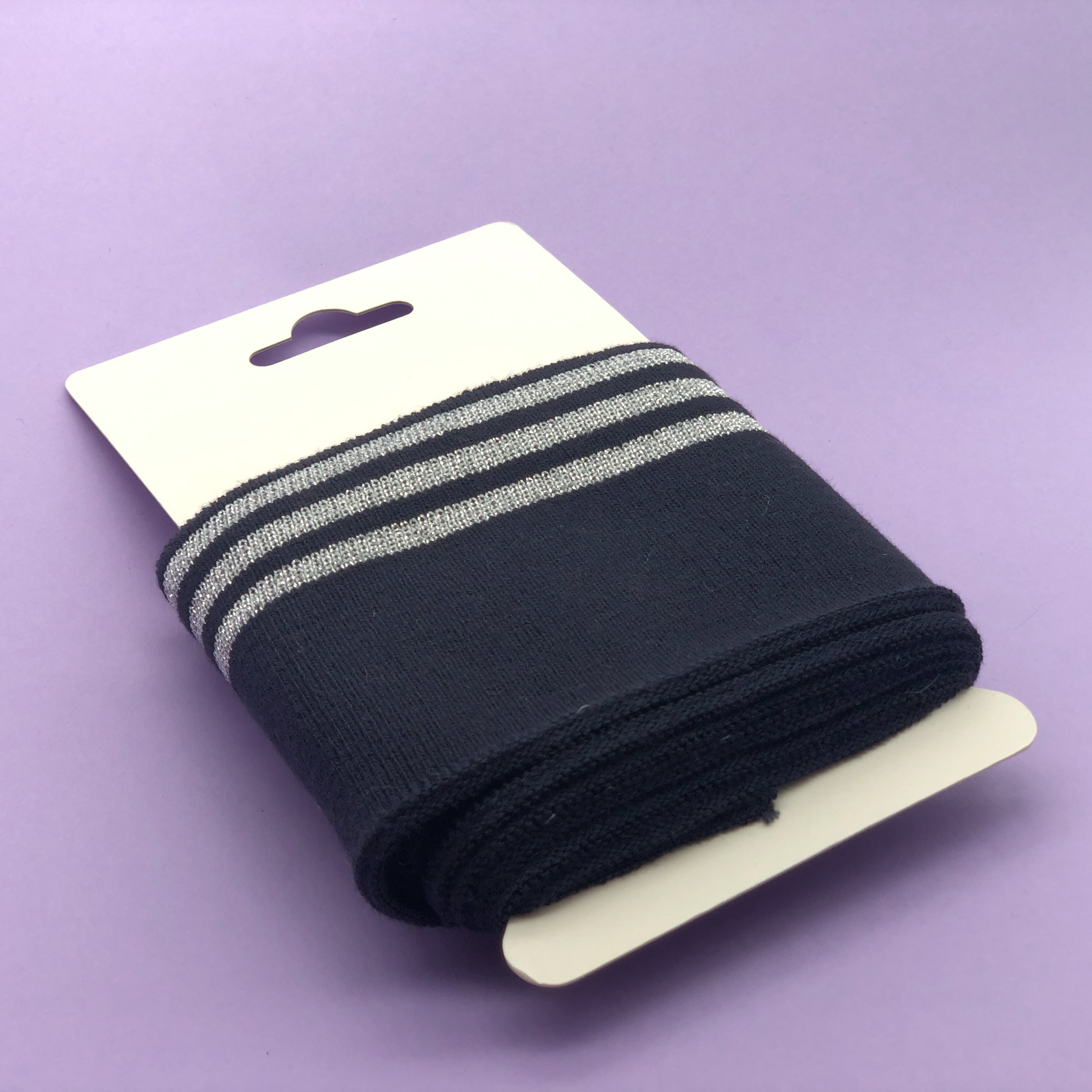  Rib Cuff Trim - Navy Silver - Maison Klem